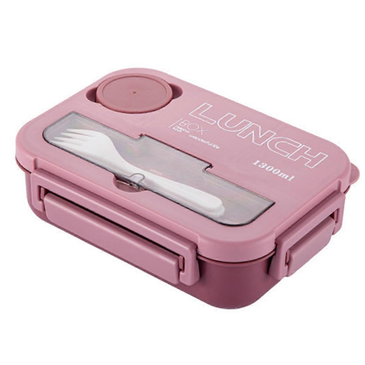 Portable with Grid Division Lunch Box Students Office Bento Box with Fork and Spoon Microwave Food