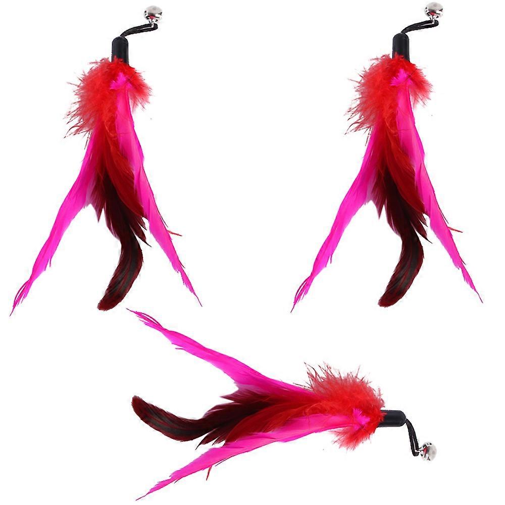 3Pcs Feather Replacement Head Cat Toy Interactive Toy-Red