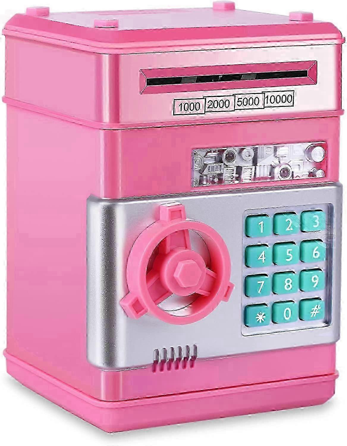 Cripto Cofrinho Banco de Moeda Eletrônica Digital Mini Caixa Eletrônico Dinheiro Cofrinho - Rosa