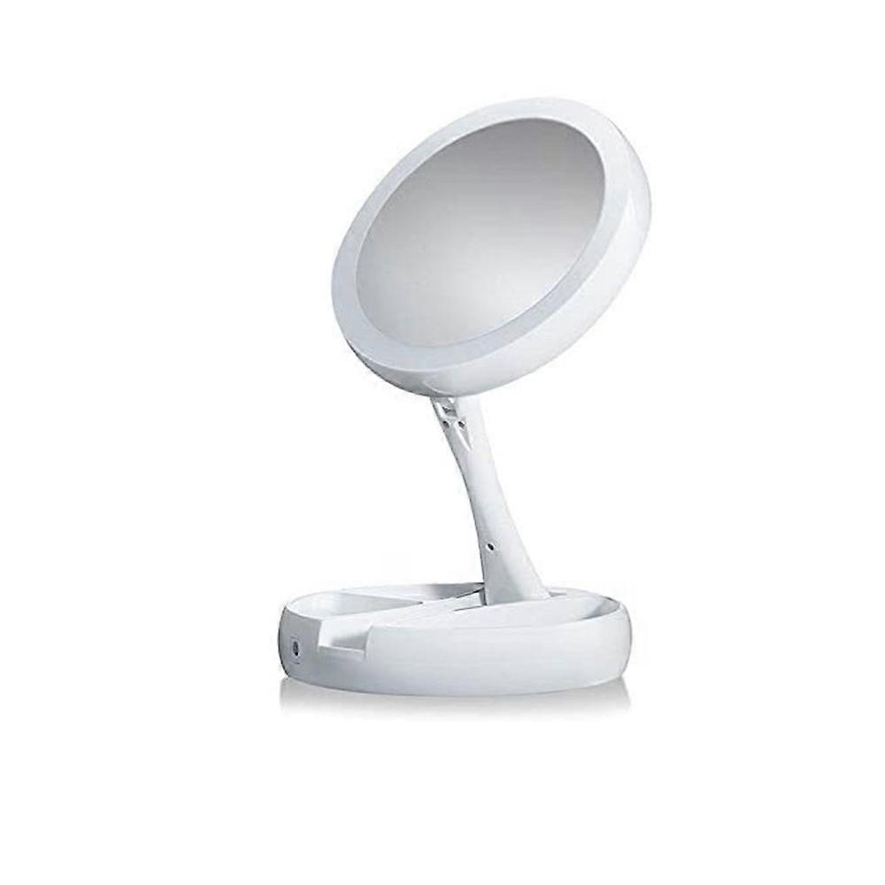 Lighted Folding Makeup Mirror, Adjustable Height &amp; Angle, Magnification Double Sided Mirror with Foldable Design, Rechargeable LED Lighted Mirror