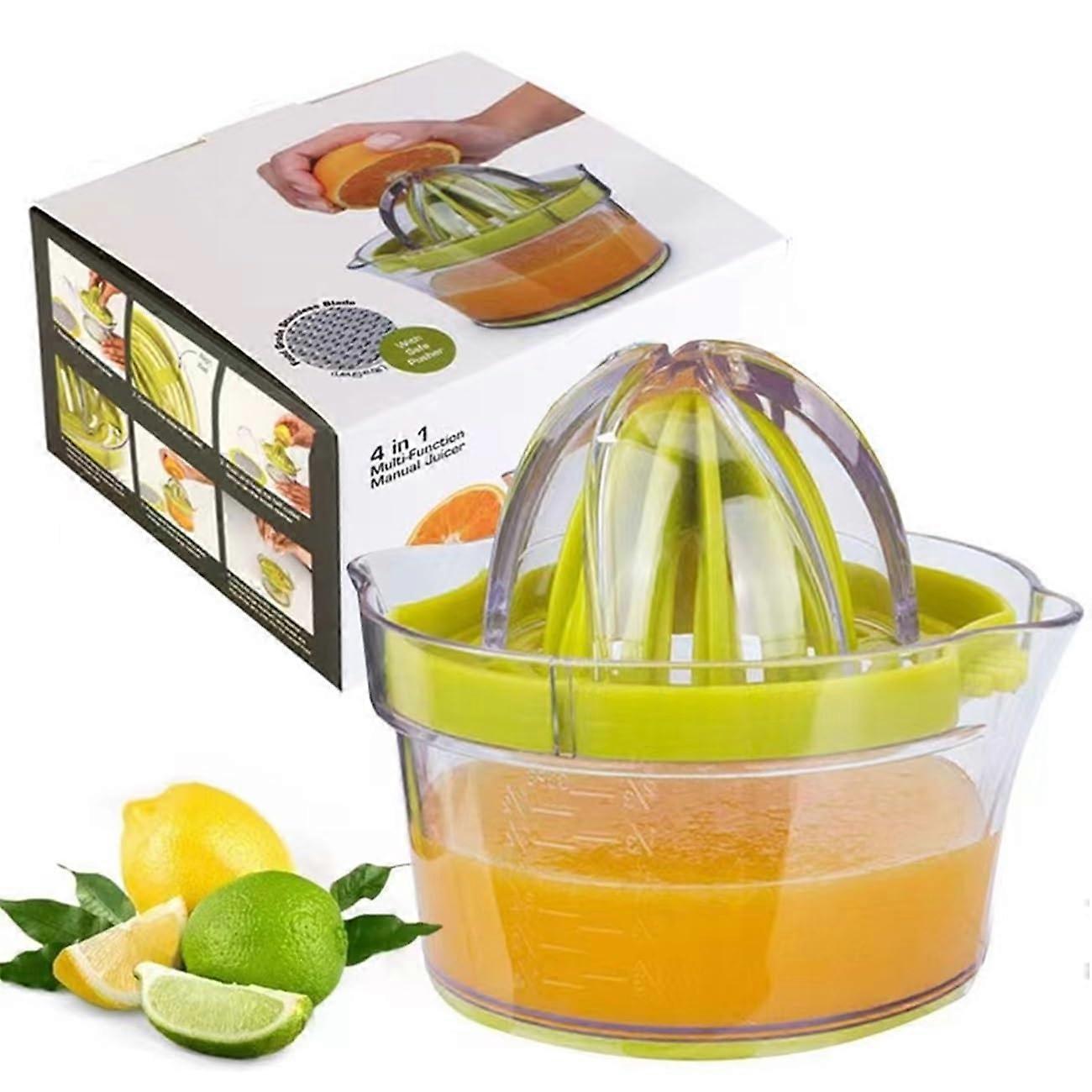 Lemon and Orange Manual Juicer with Internal Measurement Container, Green, for Squeezing Fruits and Vegetables