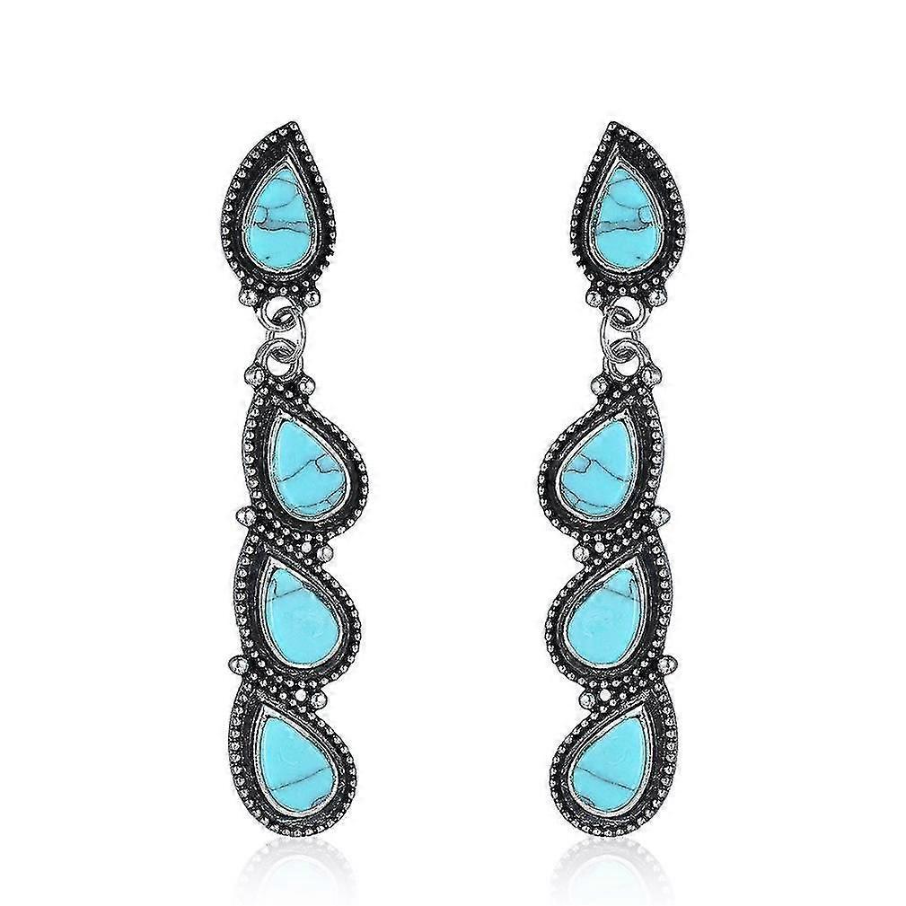 Long Earrings Leaf Green Turquoise For Exhibition