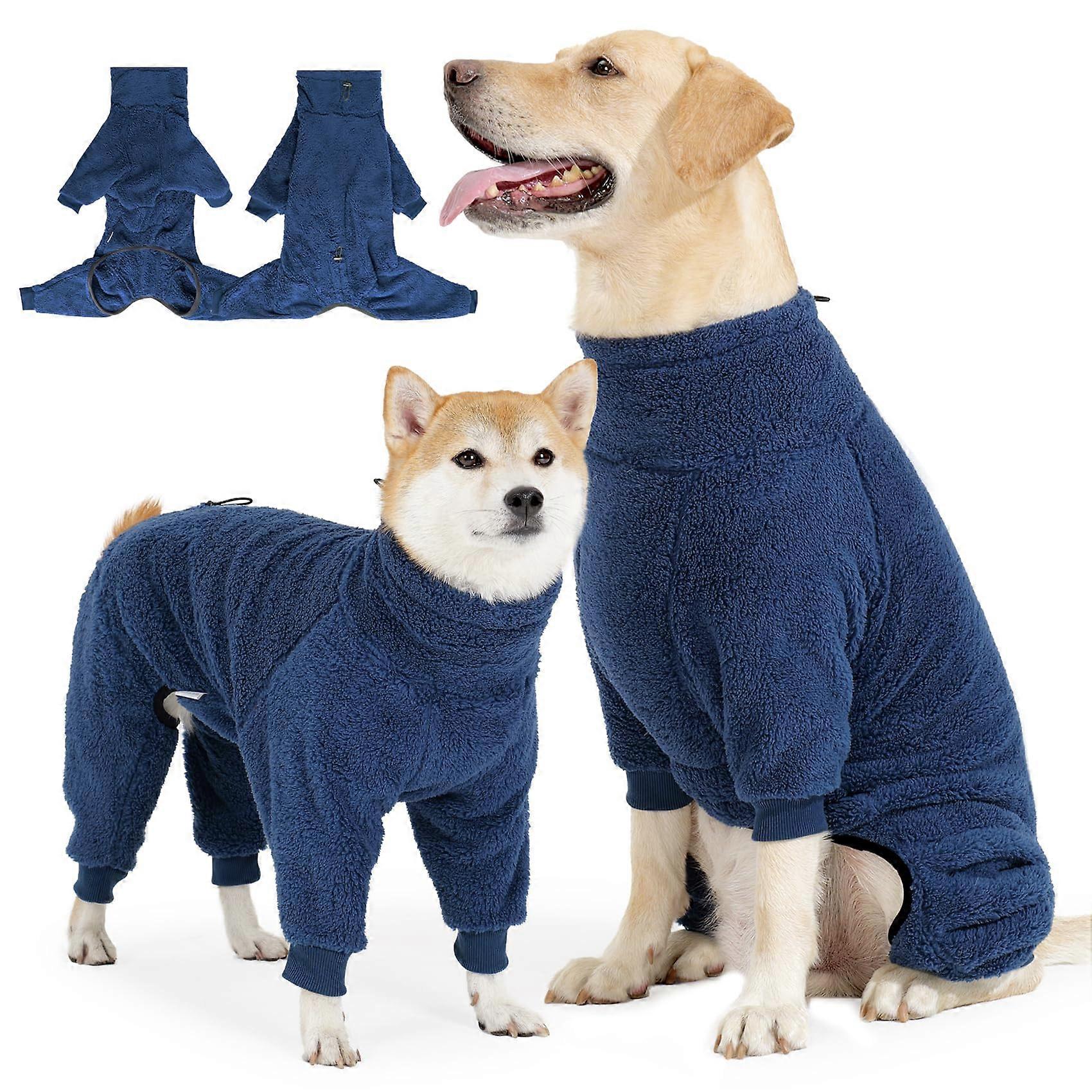 Dog Winter Coat Fuzzy Pullover Pajamas, Soft Fleece Windproof Dog Jacket for All Sizes (Blue, M)