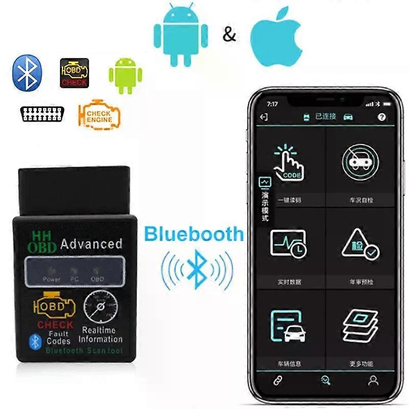 Scanner Diagnostic Auto ELM327 Bluetooth V1.5 - Lecteur Codes Défaut OBD2 - Compatible Android/iOS/Windows - Pour Voitures Essence/diesel - 12