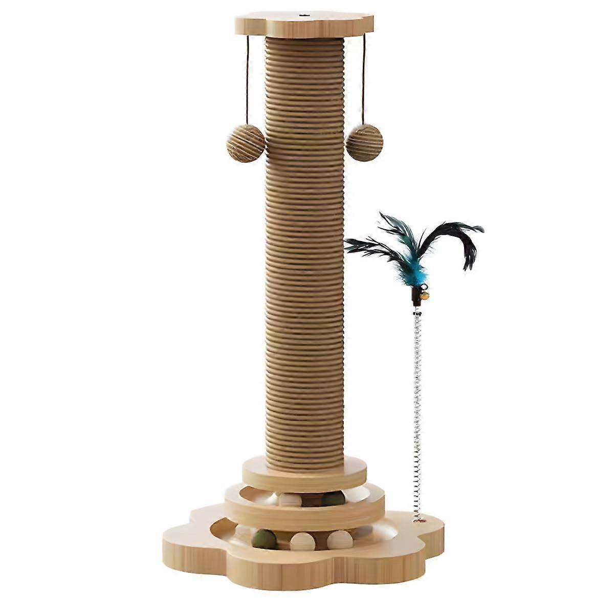 Vertical Cat Scratching Post Tower Solid Wood Construction Sisal Climbing Activity Center Teaser Wand Small Size