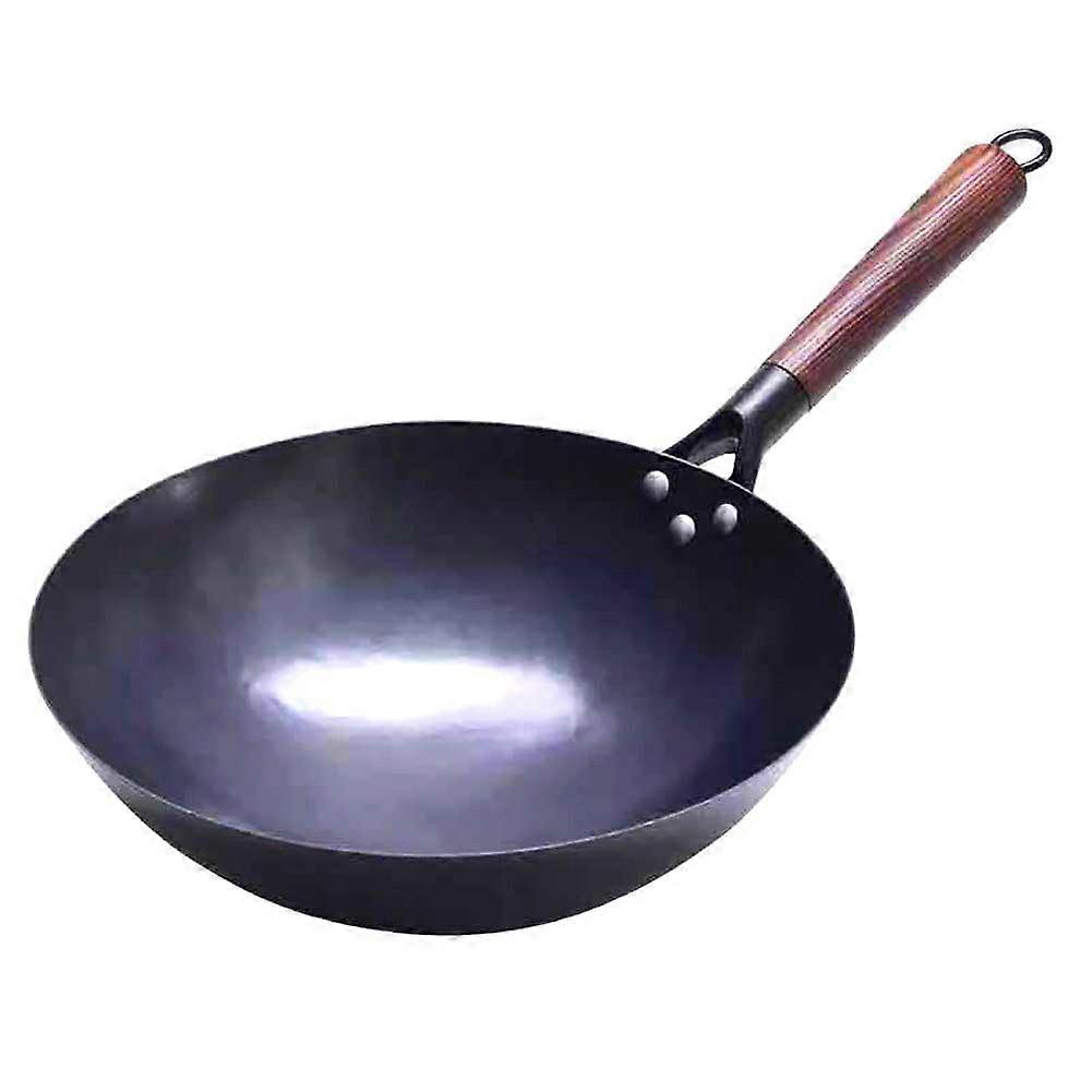 Chinese 100% Hand Hammered Iron Wok 14.2 Inch, Non-Stick Stir Fry Pan, Black Pre-Seasoned, Less Oil, No Coating