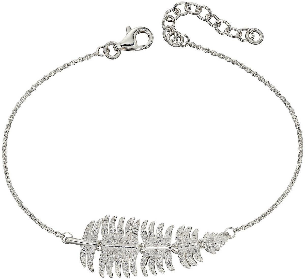 Elements Silver CZ Drop Leaf Bracelet - Silver