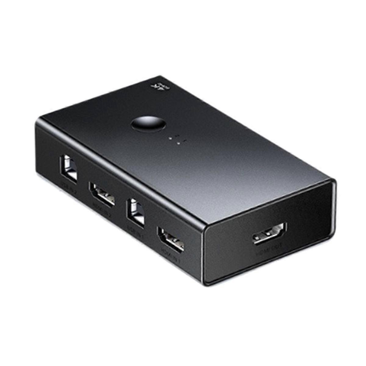 -Compatible KVM Switch 4K@60Hz USB 2.0 Switcher 2 in 1 Out for Printer Monitor Mouse 2 PCs Sharing