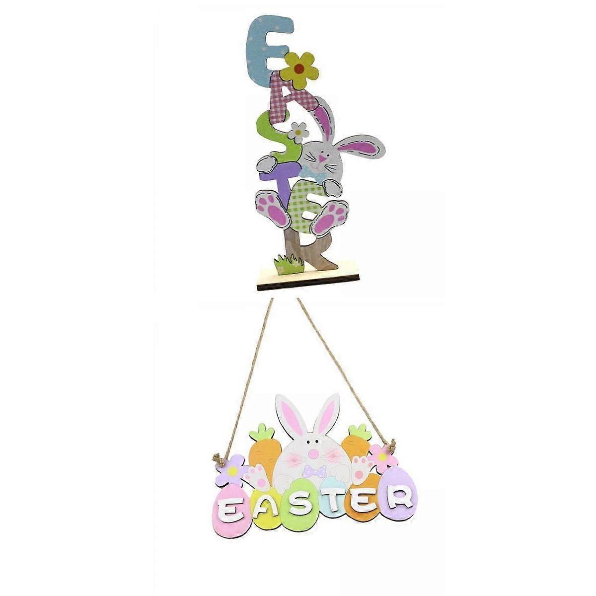 2pcs Easter Spring Wooden Ornament Party Supplies Easter Office