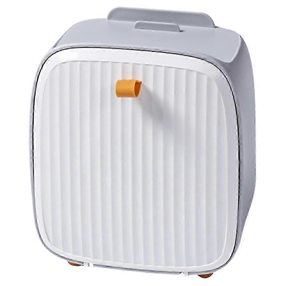 Cute Waste Bin Desktop Small Trash Can with Lid Garbage Organizer Detachable Press-Type Cover Desk Storage Bucket Grey