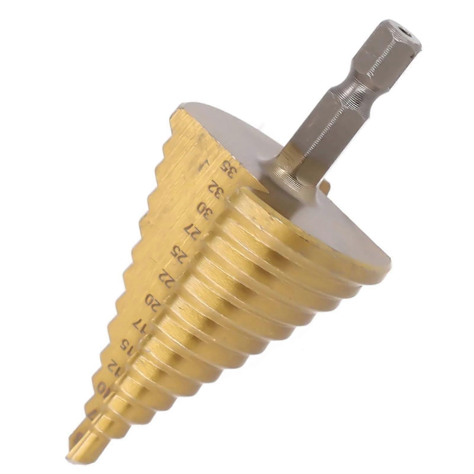 Coated Hex Shank Step Drill Bit 5-35mm for Metal and Wood, Core Drill Tool, HSS Material, Straight Flute Design