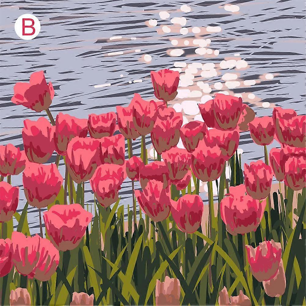 Flower Sea (B) $Tulip Digital Oil Painting Handmade DIY Landscape Painting Student Children's Educational Painting Coloring Painting