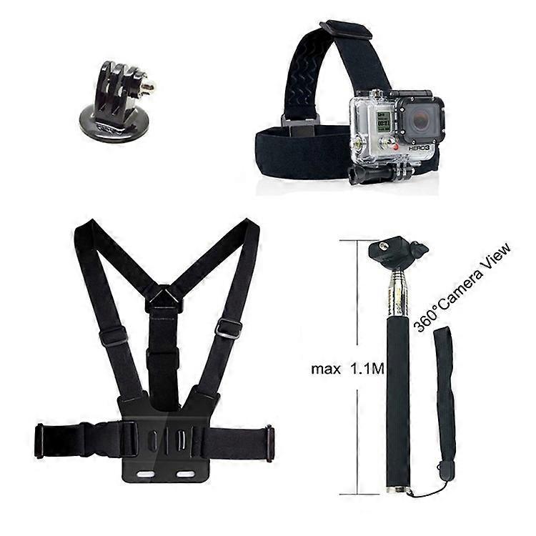 4 in 1 Accessories Kit with Chest Belt, Headstrap, Extendable Self-timer Monopod Compatible For GoPro Hero 4/3+/3/2/1 SJ4000/5000/