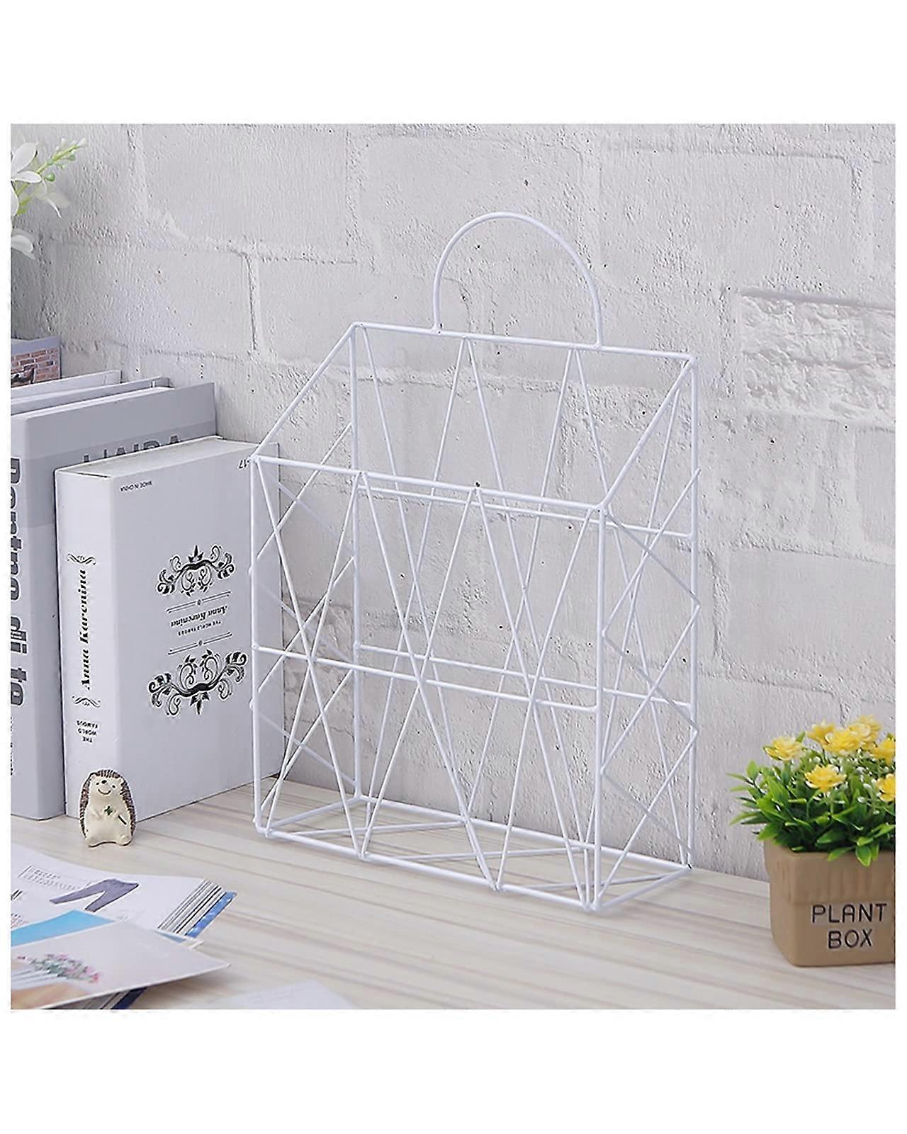 Magazine rack, bookshelf, wall mount, wall mount,spaper rack, balcony, book, picture book, small shelf (color: golden) (white)
