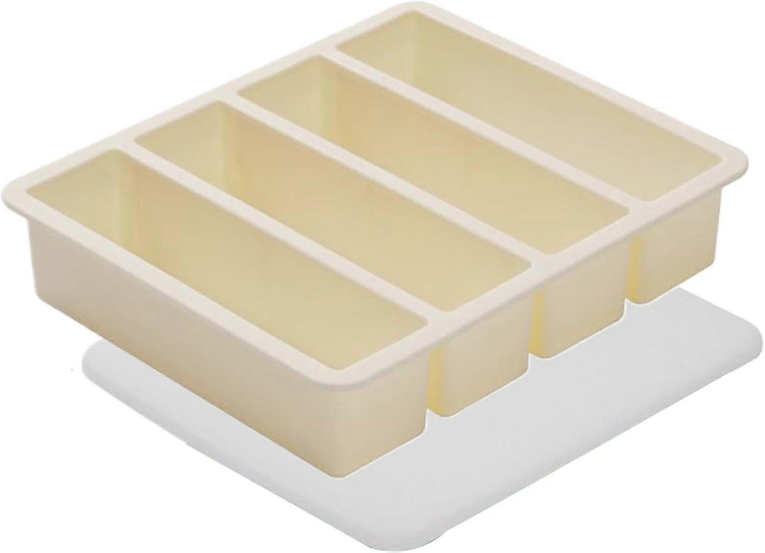 Silicone Ice Cube Tray with Lid, Square Ice Maker for Refrigerator, Drink Chilling Tool for Wine, Juice, and Party Beverages, Beige