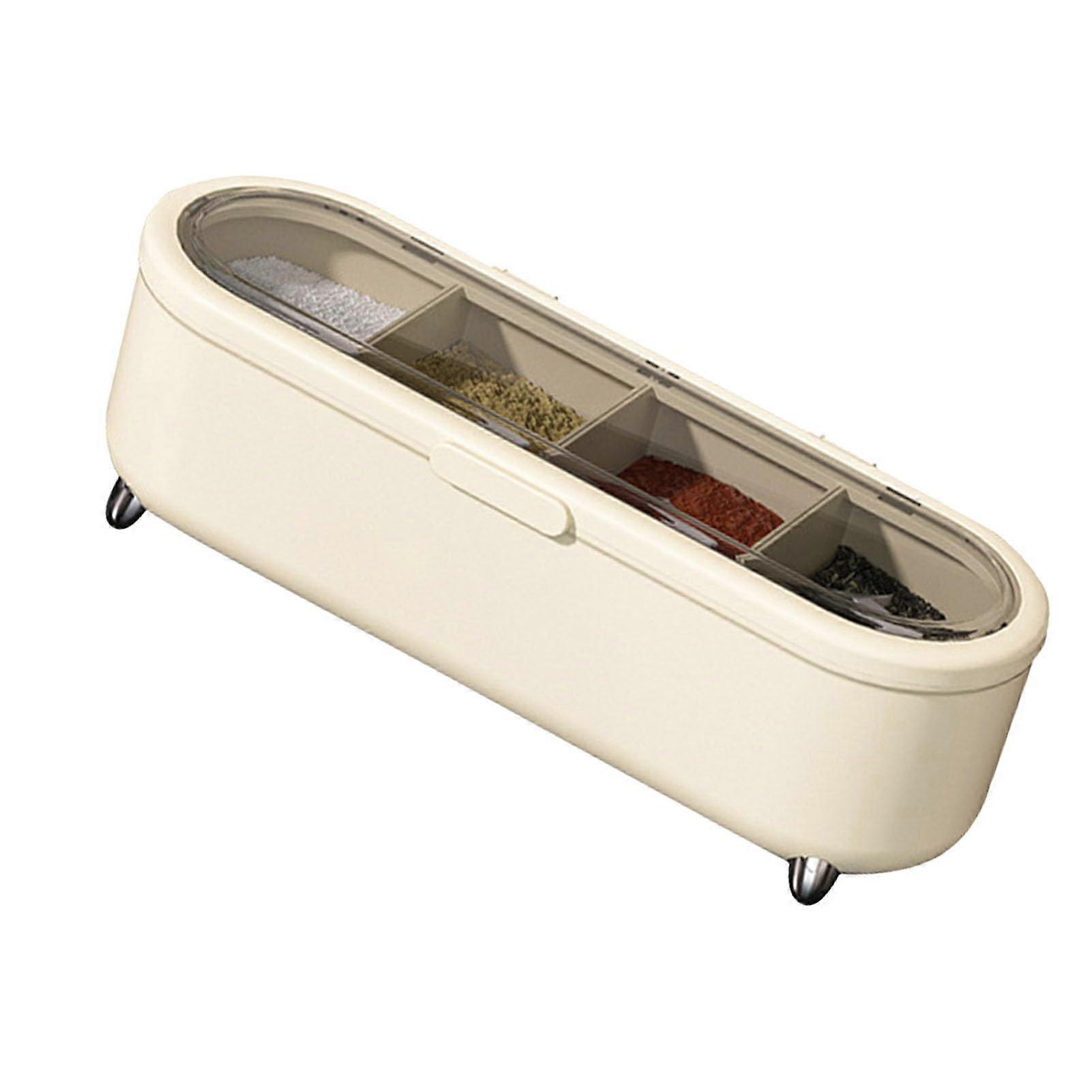 Spice Storage Box with Clear Window, Anti-Skid Bottom, 4 Compartment Design for All Spices, Kitchen Organization Solution
