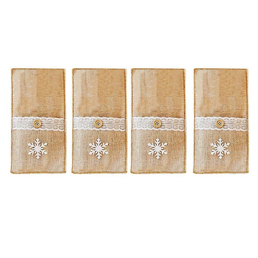 Christmas Style Rectangular Linen Cutlery Bags Silverware Holders for Dinner Party 20 x 10 x 0.2 Cm 4 Pcs
