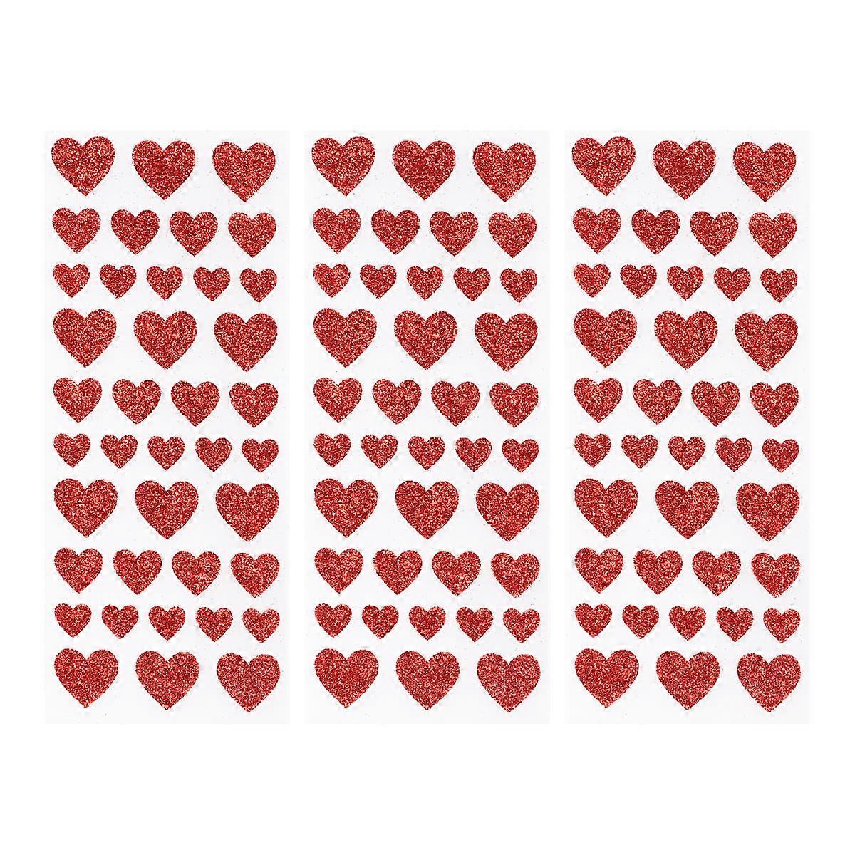 Love Heart Decals Glitter Powder Stickers Valentine's Day Decorations For Diary Albums Envelopes 3Sheets