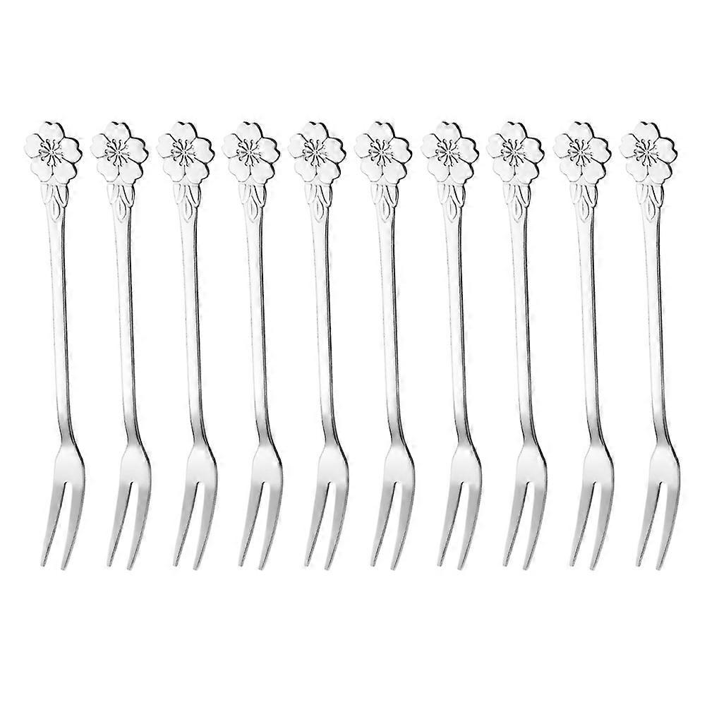 Forchette da frutta resistenti alla ruggine in acciaio inossidabile multiuso per uso familiare 10 pezzi argento 13,3 x 1,8 x 0,2 cm