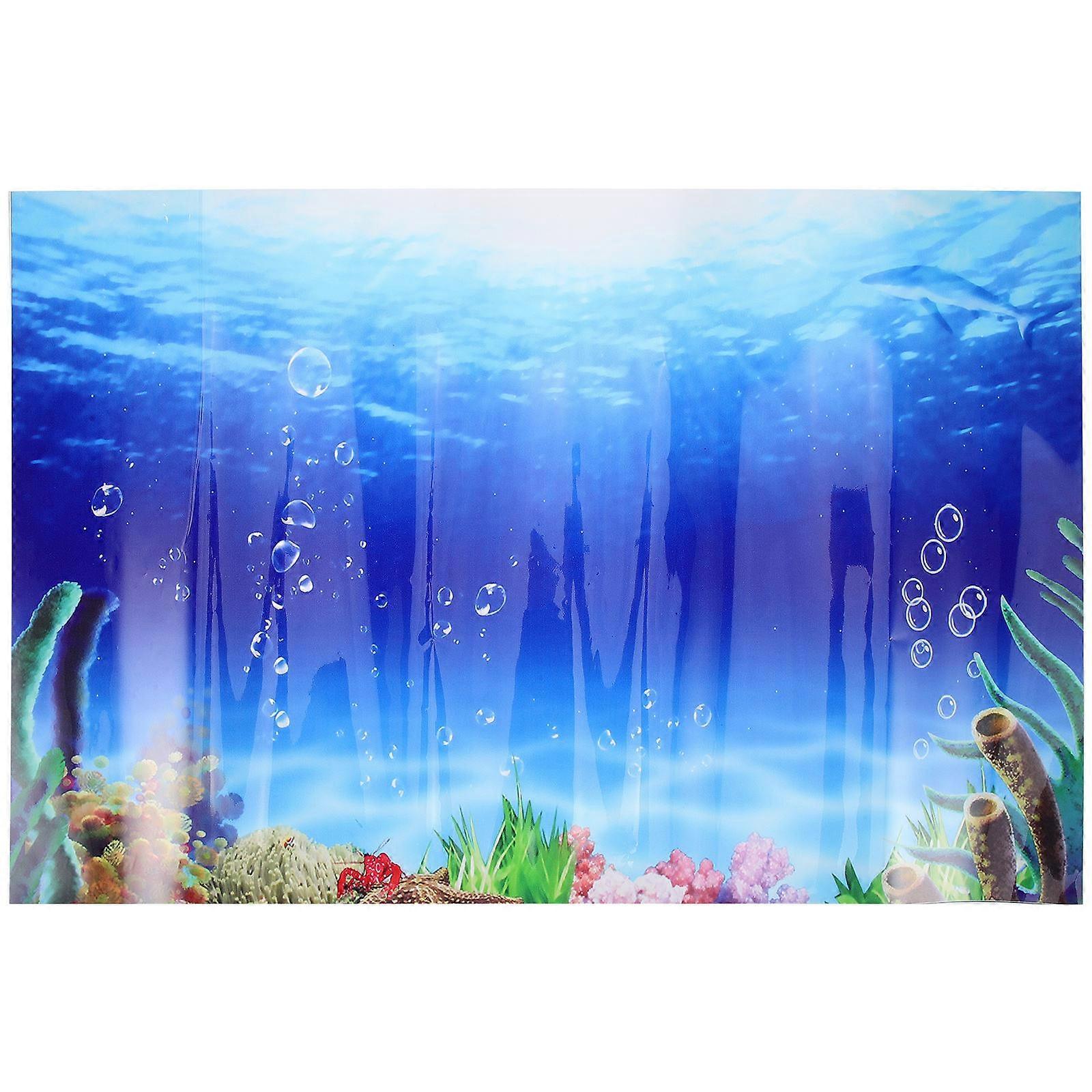 Underwater Scene Tank Decal Fish Tank Sticker Blue Rectangular Shape Realistic Underwater Style Aquarium Setup 1Set