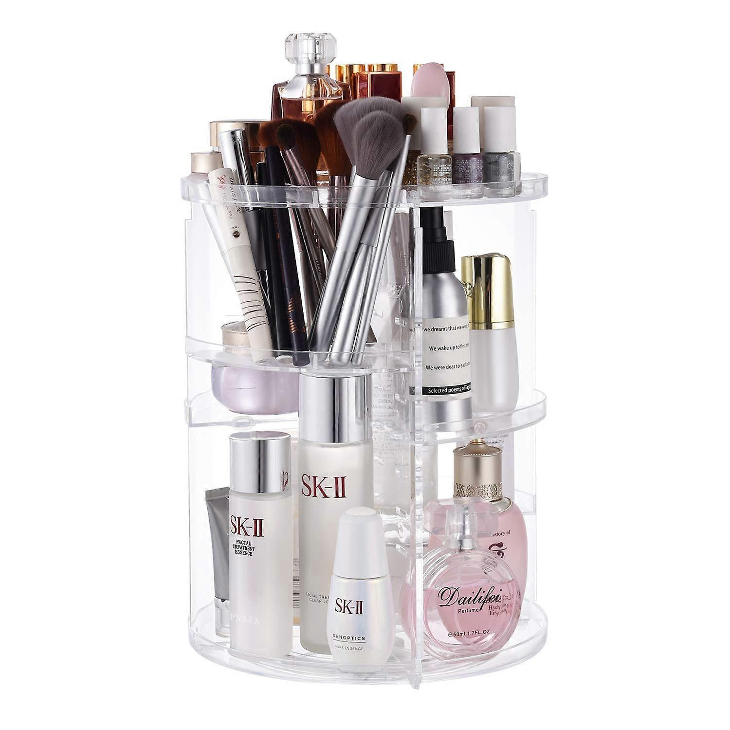 360 Rotating Makeup Organiser, DIY Adjustable Holder, Foldable Storage Box (Transparent)