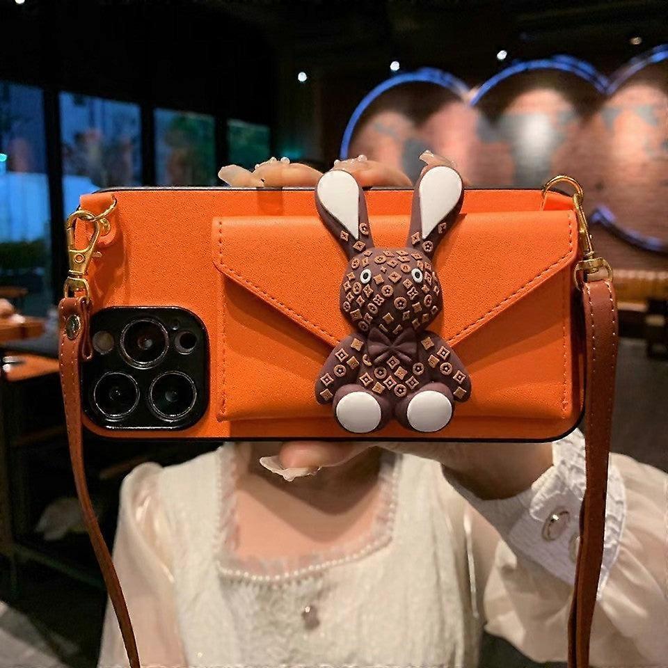 Case For Iphone 13 【rabbit】orange Coin Card Holder Crossbody Trendy Fashion No1149