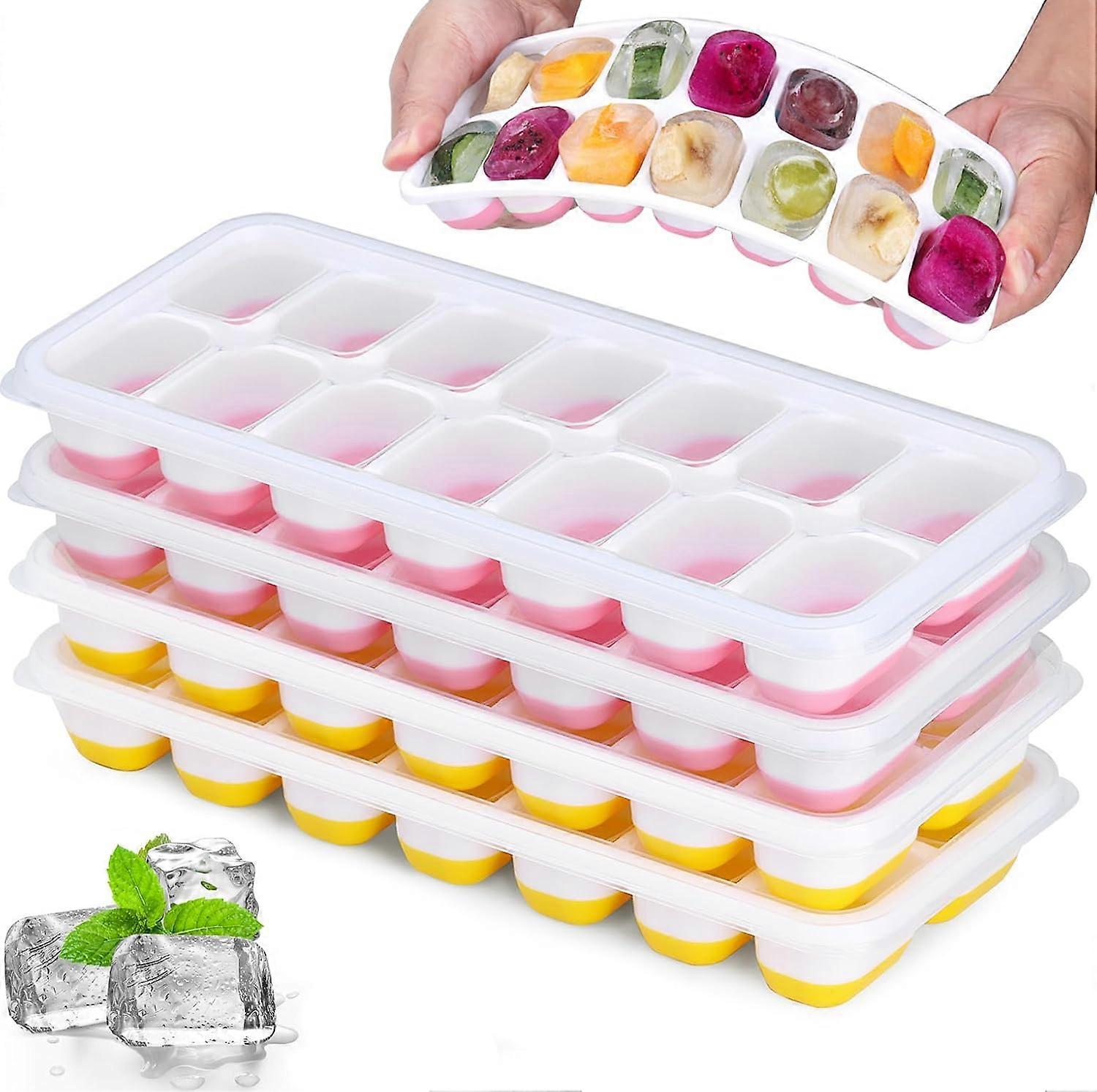 Ice Cube Tray with Lid, BPA Free Silicone Ice Cube Molds, Stackable Ice Cube Molds for Baby Food, Chilled Whiskey and Beverages, 4 Pack