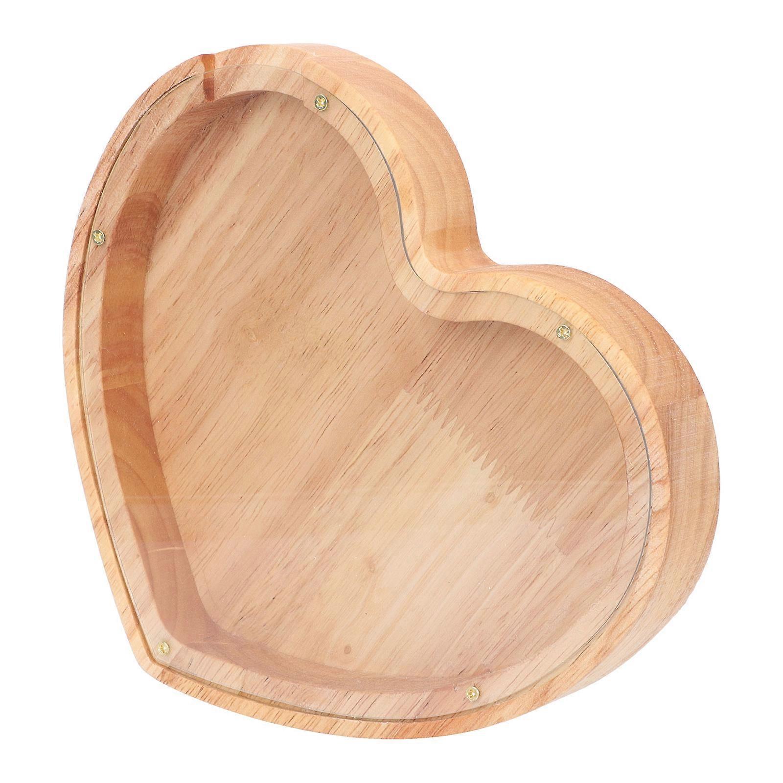 Heart Shaped Wooden Coin Bank Decorative Money Box for Adults Saving Bank Window Design Home Tabletop Decor Brown