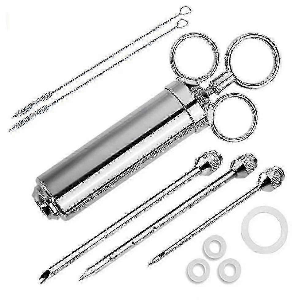 Kit Injetor de Carne de Aço Inoxidável 304 para Serviço Pesado com Barril de Grande Capacidade de 60ml e 3 Agulhas de Marinada