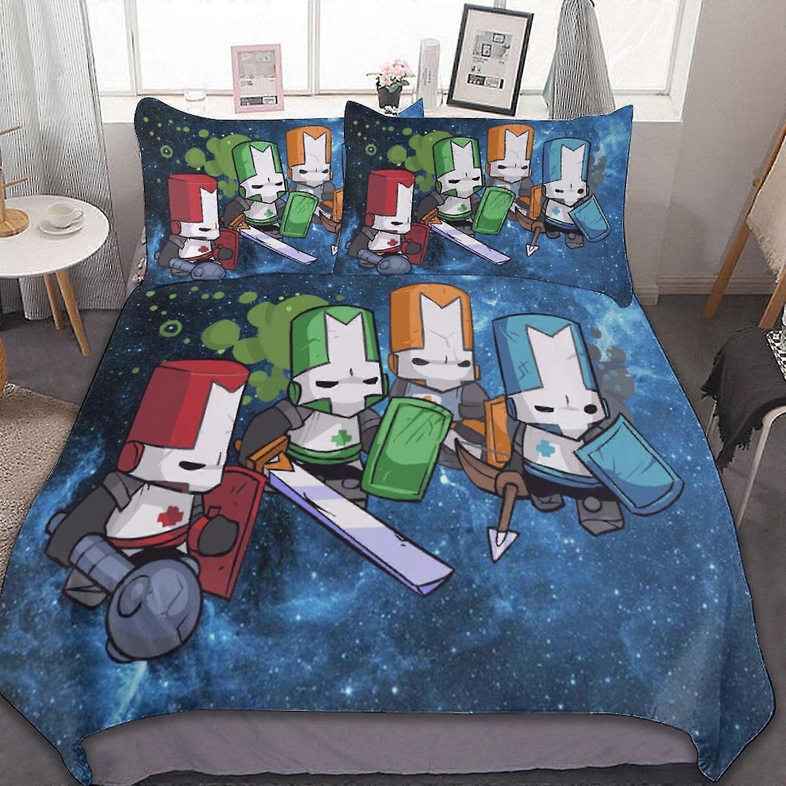 Castle Crashers 3 stk lagner sæt åndbart dynebetræk med 2 pude Sham Soft All Seasons sengetøj sæt