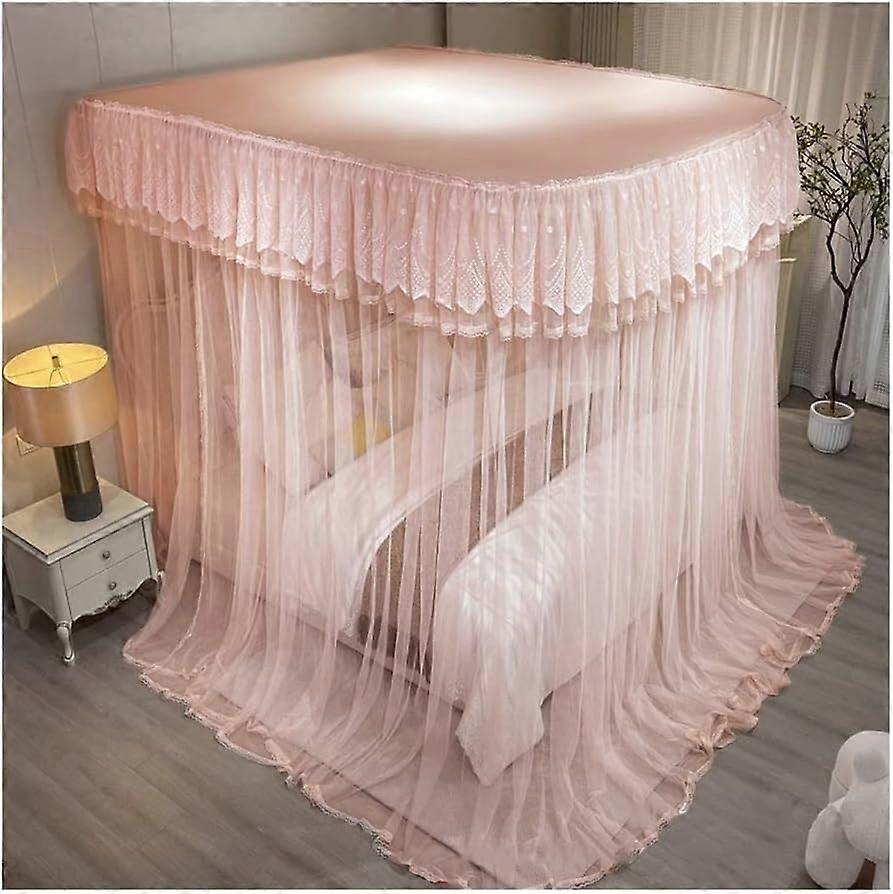 Summer canopy mosquito net with metal frame, single/double queensize bed curtain (Color: Pink2, Size: 150 x 200 cm)