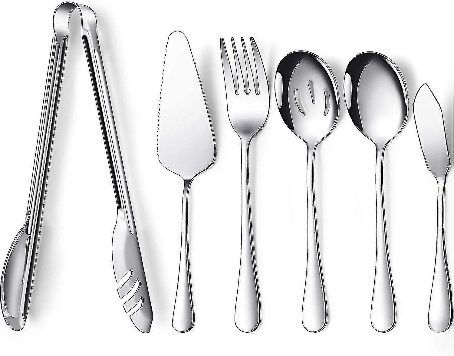 6 Pieces Serving Utensils Large Serving Serving Spoon Serving Fork Knife Buffet Catering Serving Utensils Dishwasher Safe For Buffet Breakfast Dinner