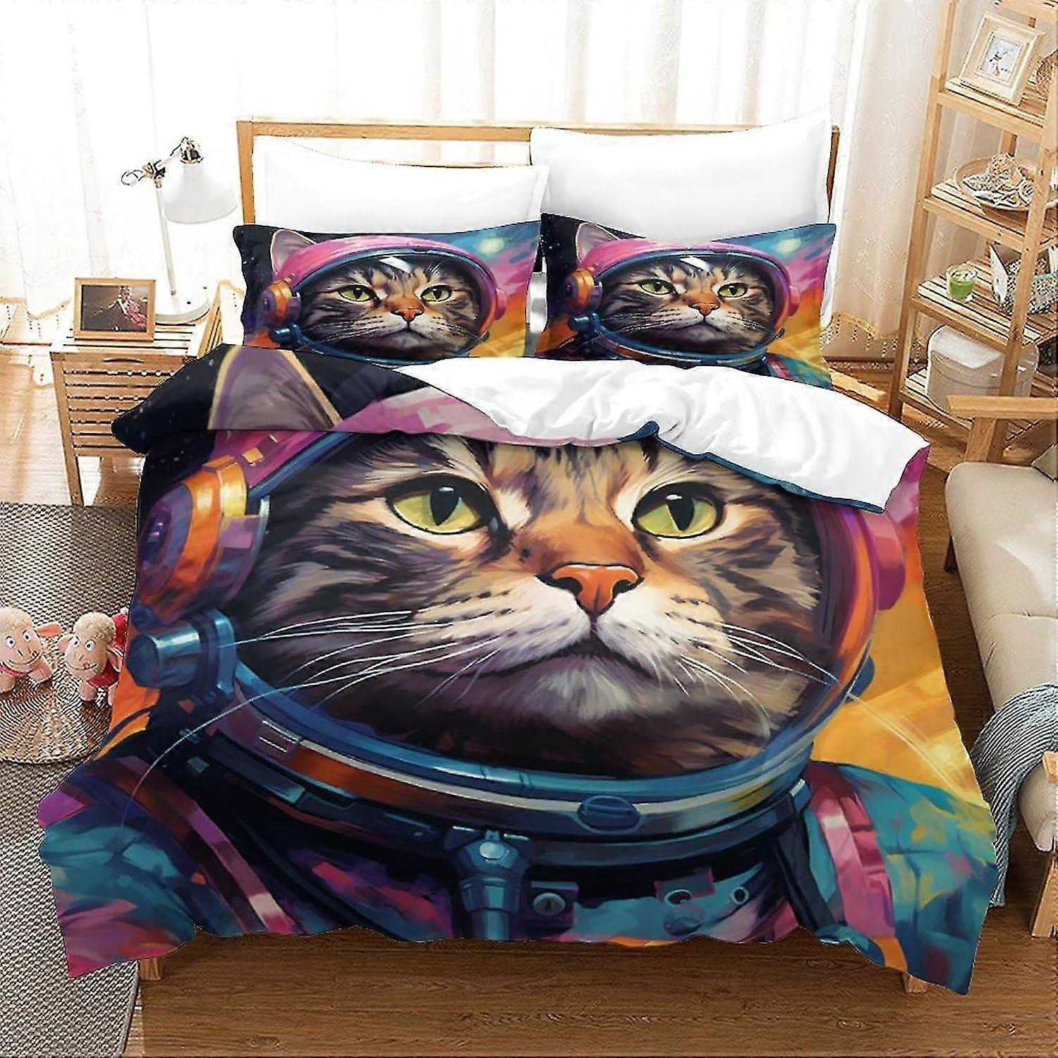 Space Cat Bedding Sets Duvet Cover Kitten Bed Set Collection for Teens Without Comforter Sheet King
