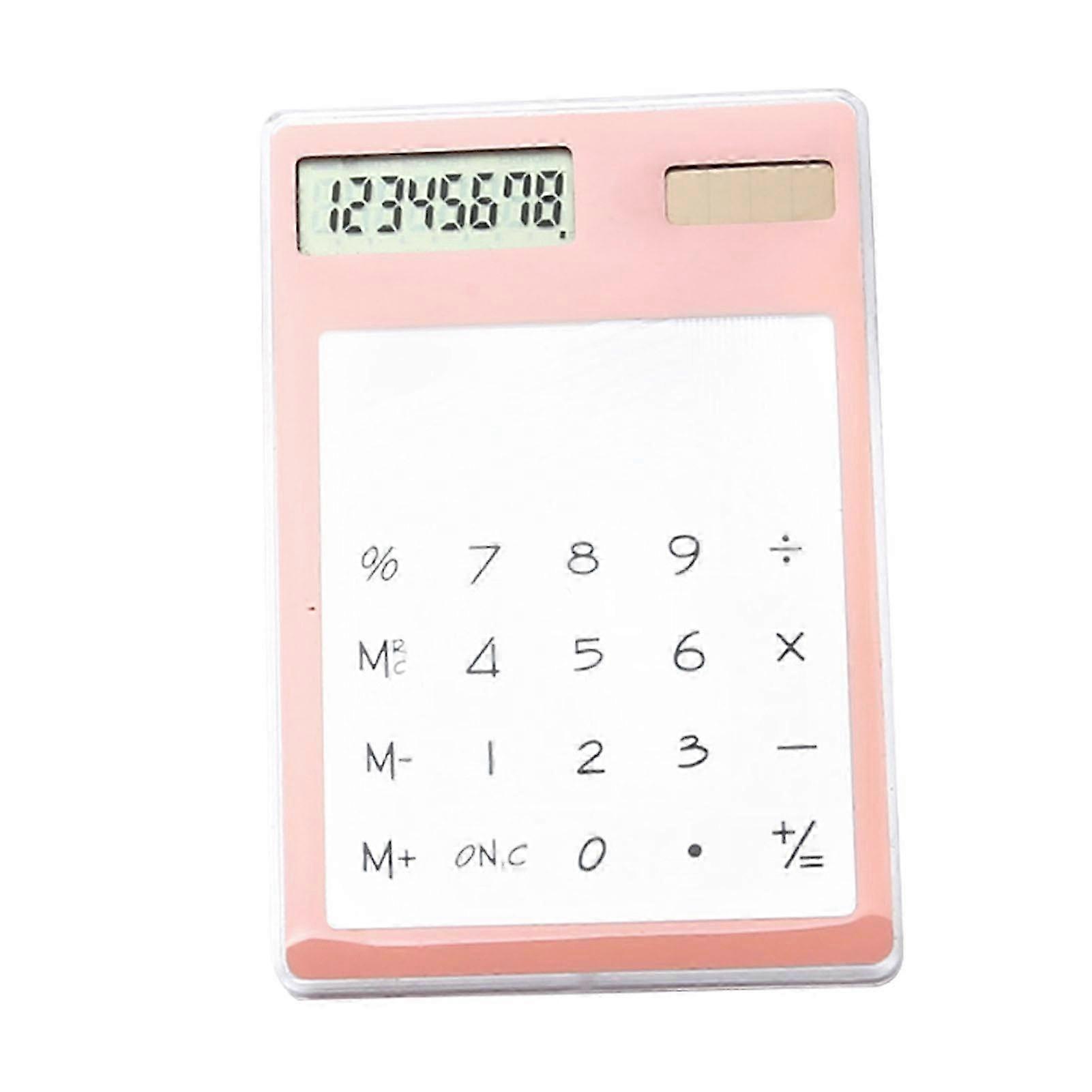 Solar Powered Touch Screen Calculator 8 Digit LCD Portable Transparent for Office School Home Pink