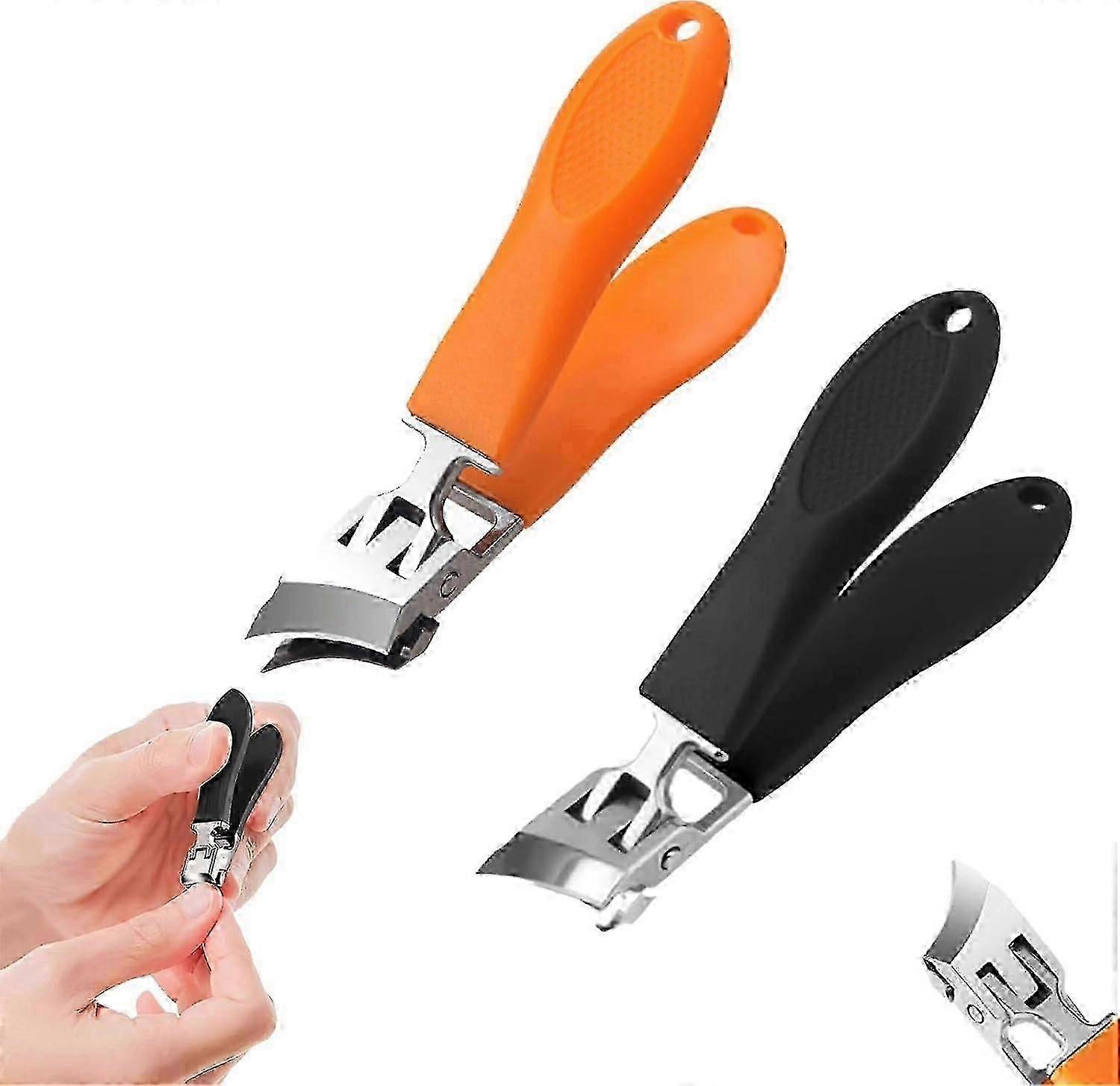 Angled Nail Clippers, 2Pcs Oblique Nail Clippers, Wide Jaw Opening Anti-Splash Slanted Nail Clippers, Ultra Sharp Stainless Steel Nail Trimm