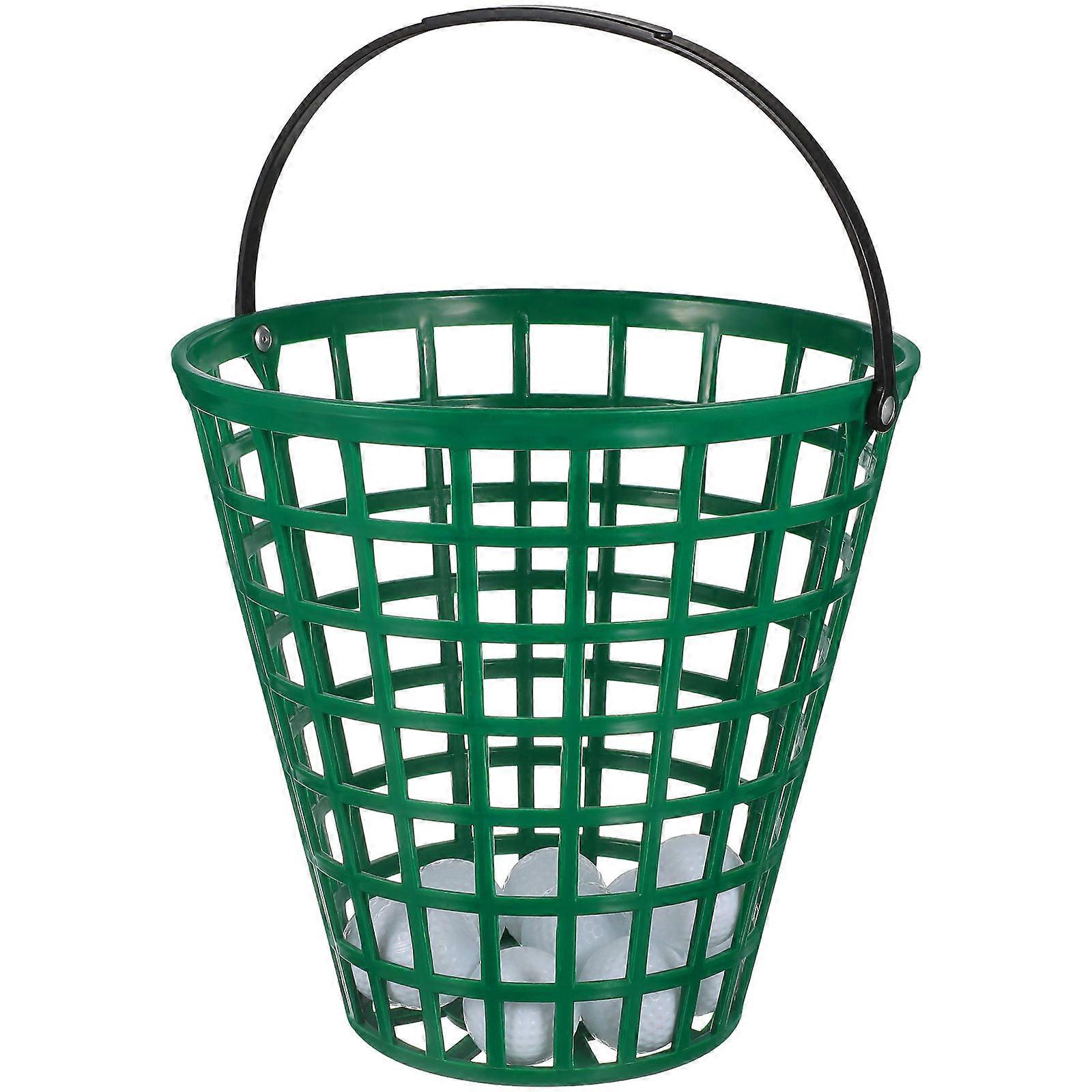 Golf Ball Basket with Handle   Green Container for Easy Carrying, Space Saving Design, Durable Construction, Holds 100pcs Balls for Golf Range and