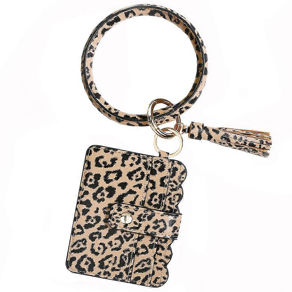 Fringed Bracelet Decor Pouch Bag Leopard Pattern PU Key Chain Case for Change Stylish Accessory for Shopping Travel Work for Friends