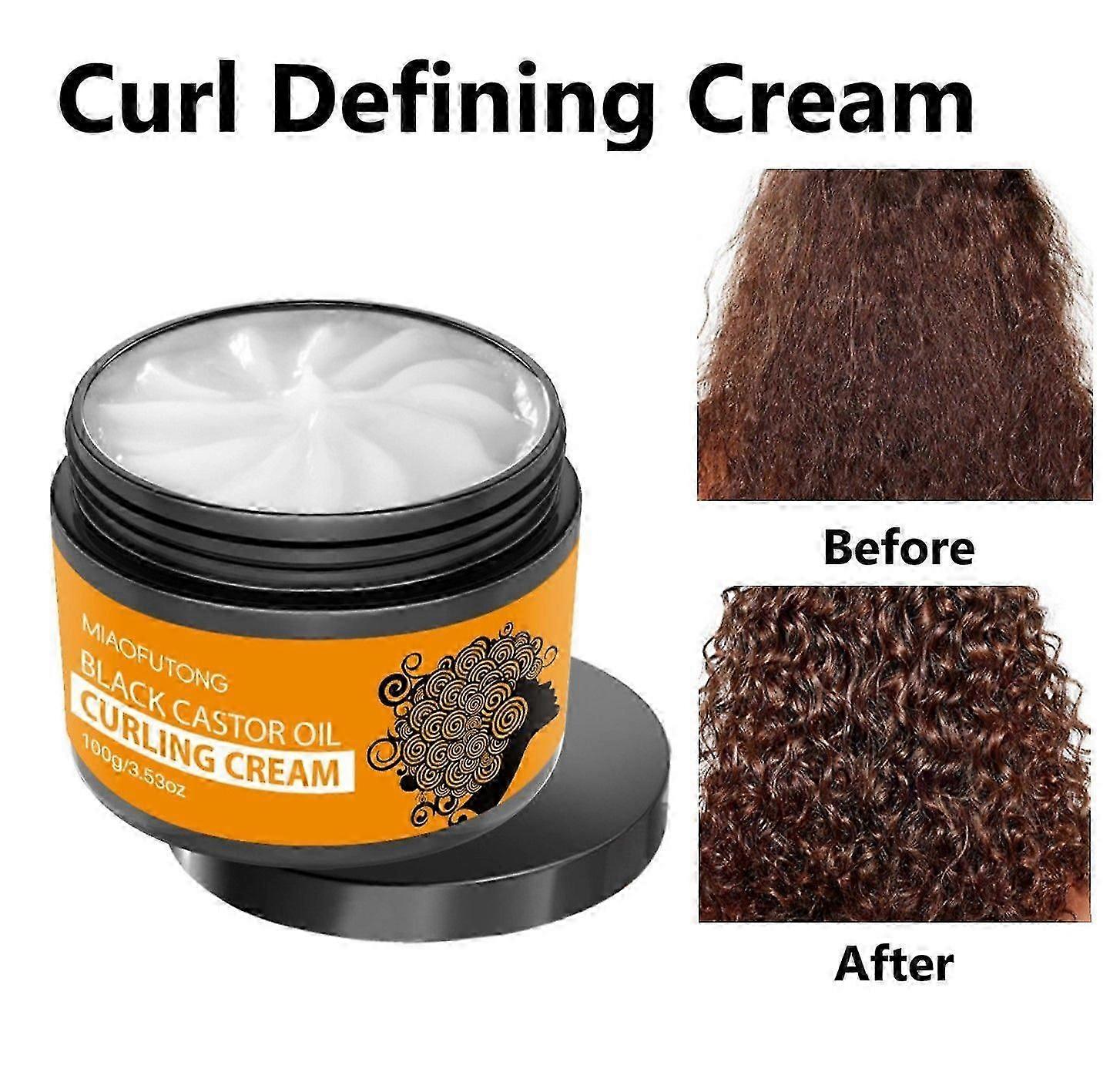 Black Castor Oil Curling Cream With Argan Oil Curl Enhancer Moisturizing & Frizz Control Leave-in Conditioning Cream Hydrating Wavy Hair Curl Defining