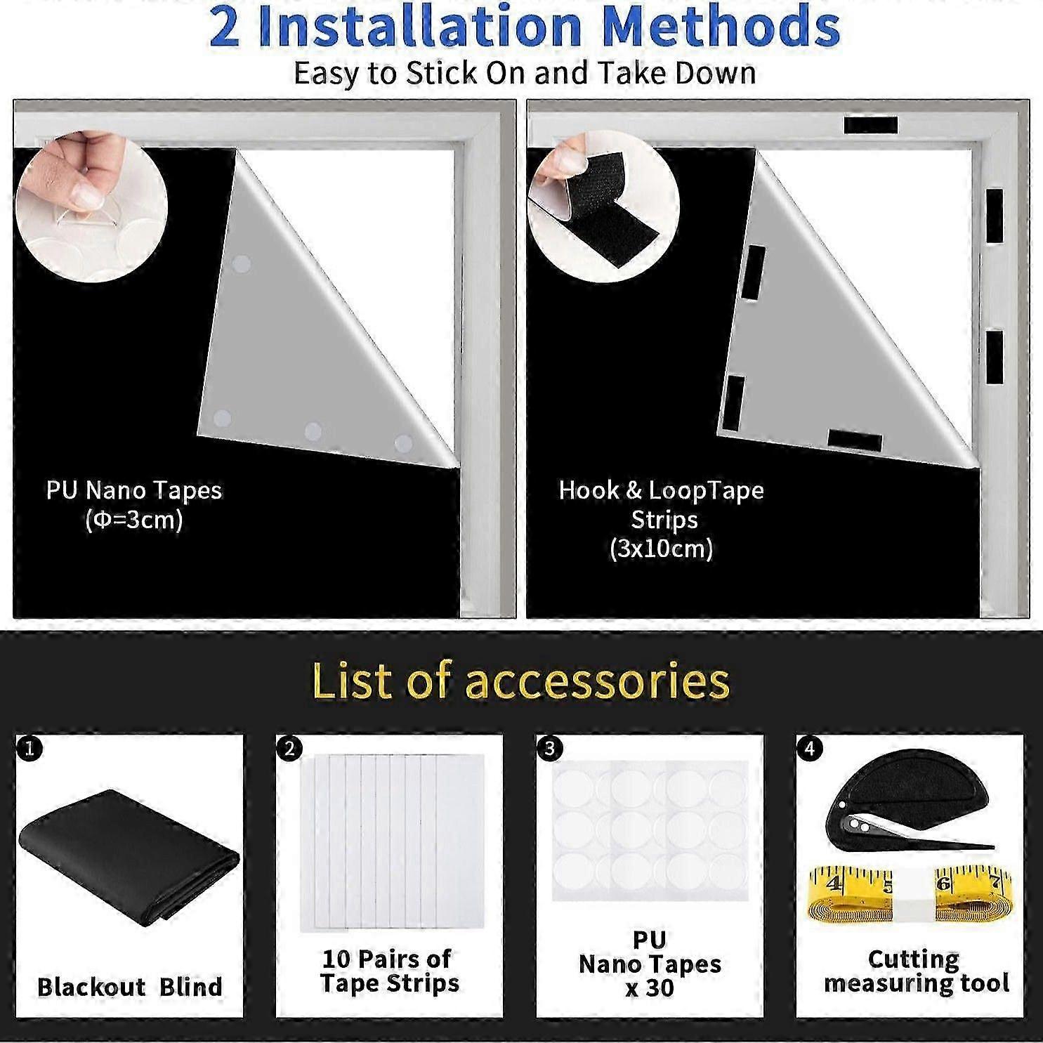 Portable Blackout Blind for Bedroom, 100% Blackout Material, Travel Blackout Blind, Easy to Stick on Blackout Blinds for Windows, Cut at Will