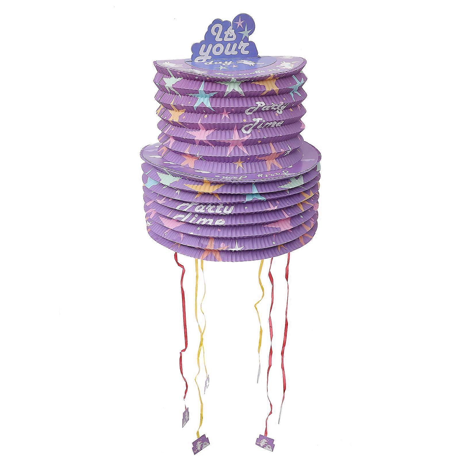 Lantern Pinata Toy for Children Fillable with Gifts Breakable for Party Games 29.48x10.61x10.61 Inch Purple 1Pack