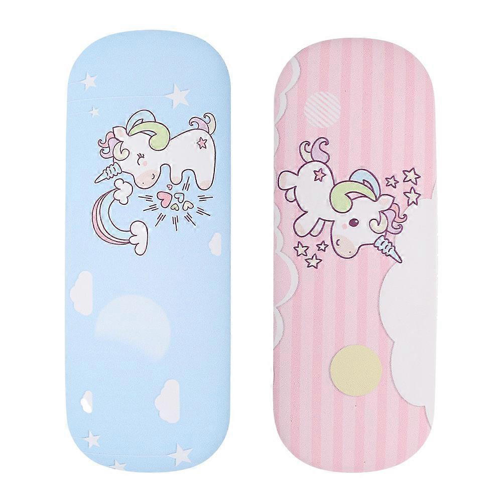 Portable Eyeglasses Case Cartoon Design Childrens Glasses Case Outdoor Use Assorted Color Pu Material 2Pcs