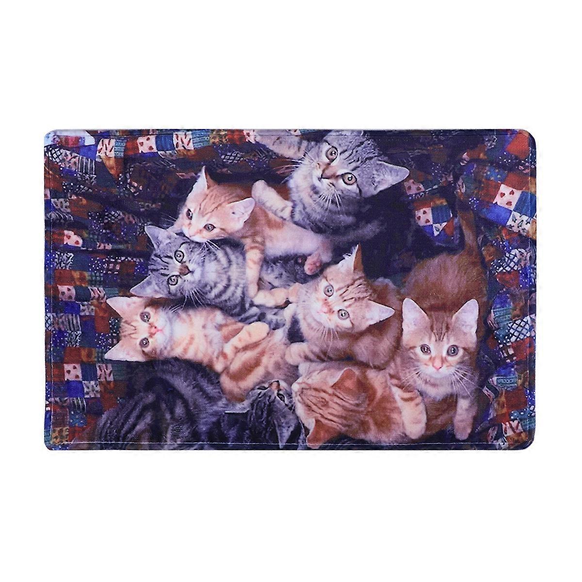 Kitchen Floor Mat Cute Cat Pattern Anti Skid Easy Clean Rectangle Shape Family Use 1Pack