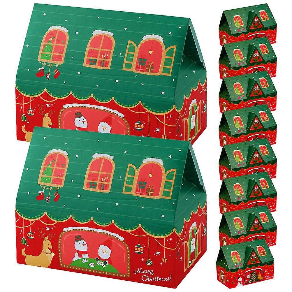 Small Treat Boxes House Shape Christmas Design Candy Storage Assorted Color 19.7X15X11CM 10Pcs