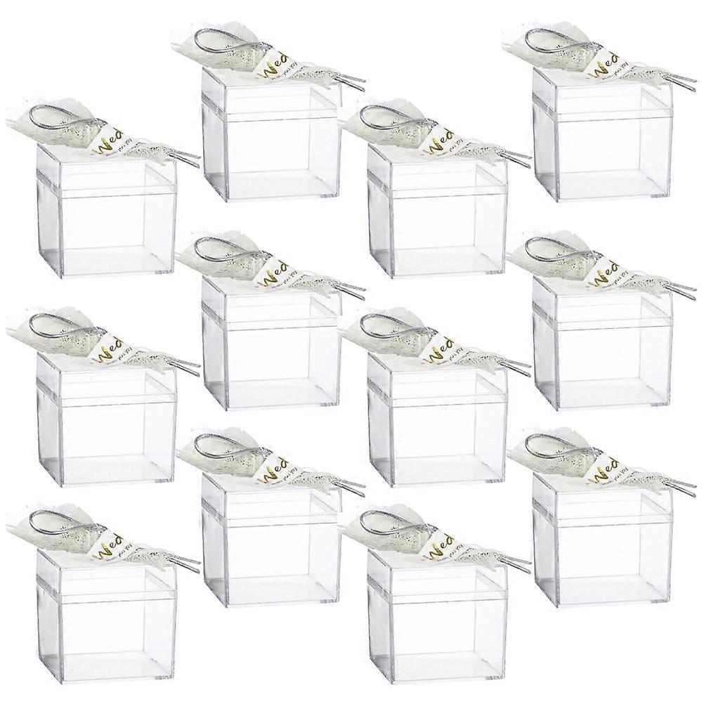Transparent Plastic Candy Boxes with Lid for Storage Containers 12pcs Wedding Size 3.5x3.5x4.5 Inches