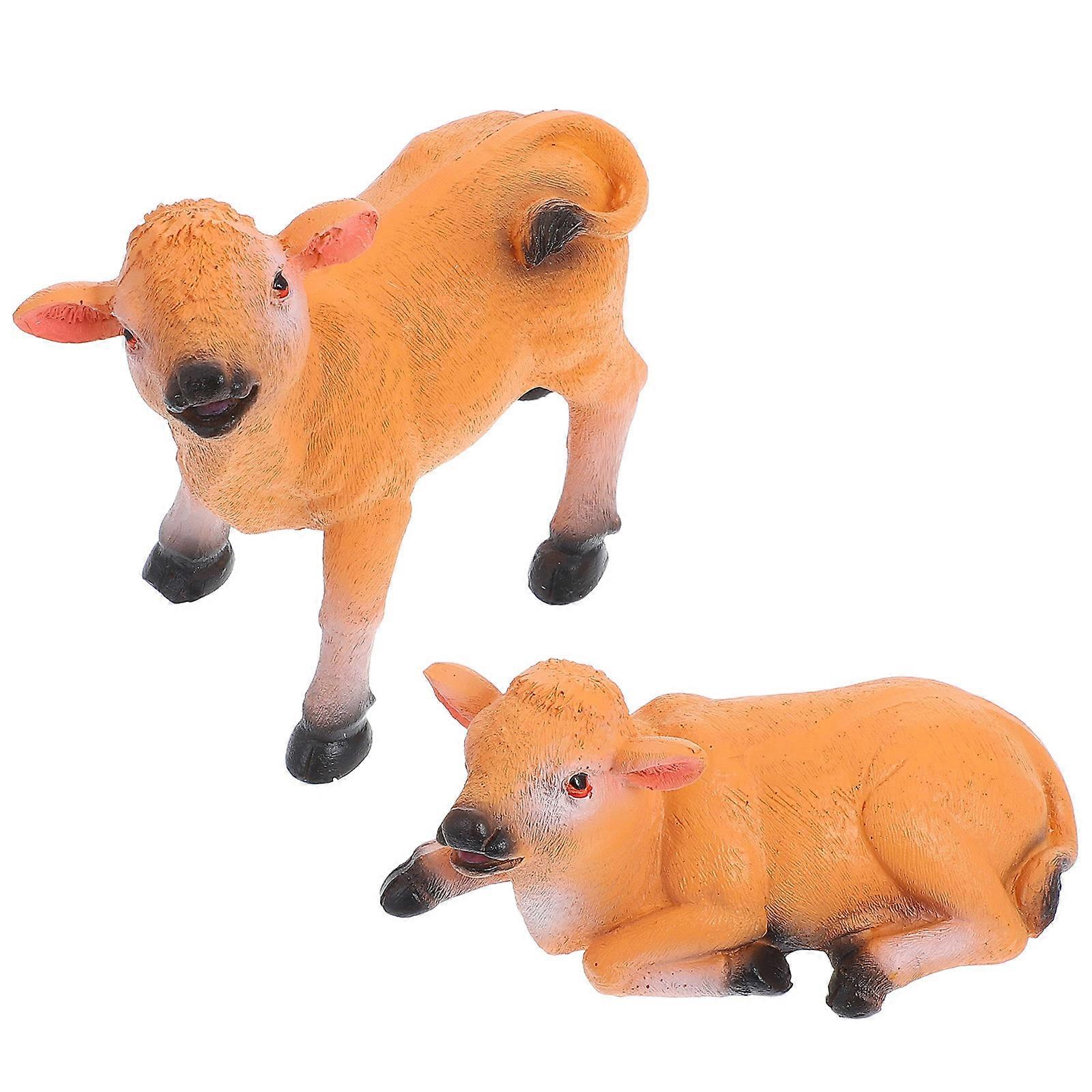 Charming Brown Cow Figurines for Decoration Use Made of Resin 2 Pieces