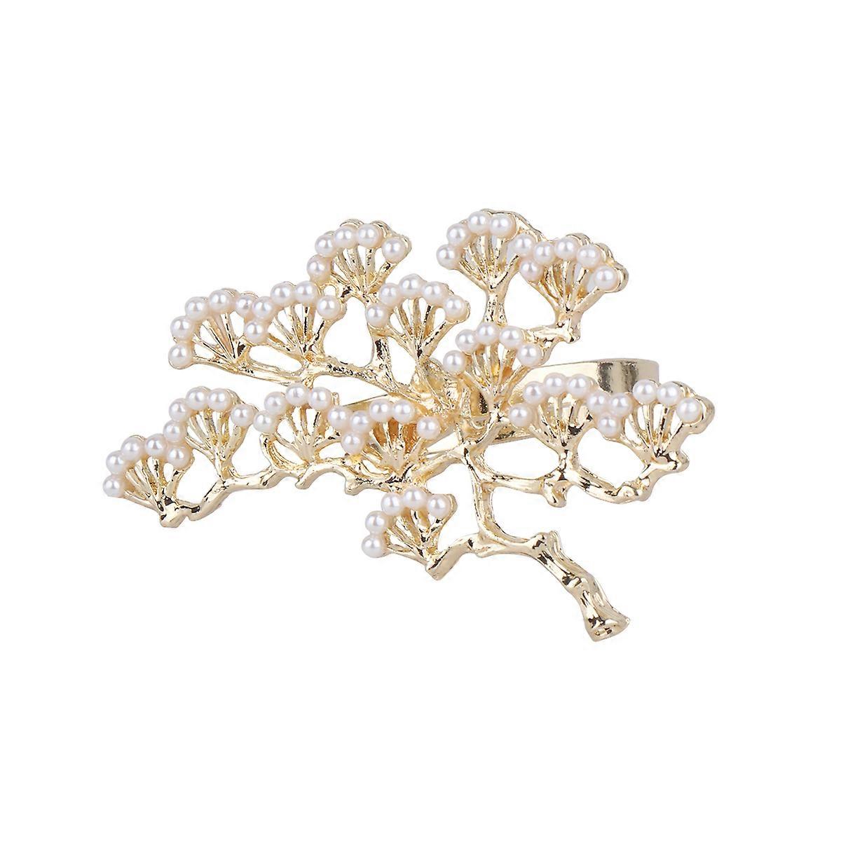 Pearled Napkin Holder 2Pcs Golden Elegant Alloy for Banquet Parties