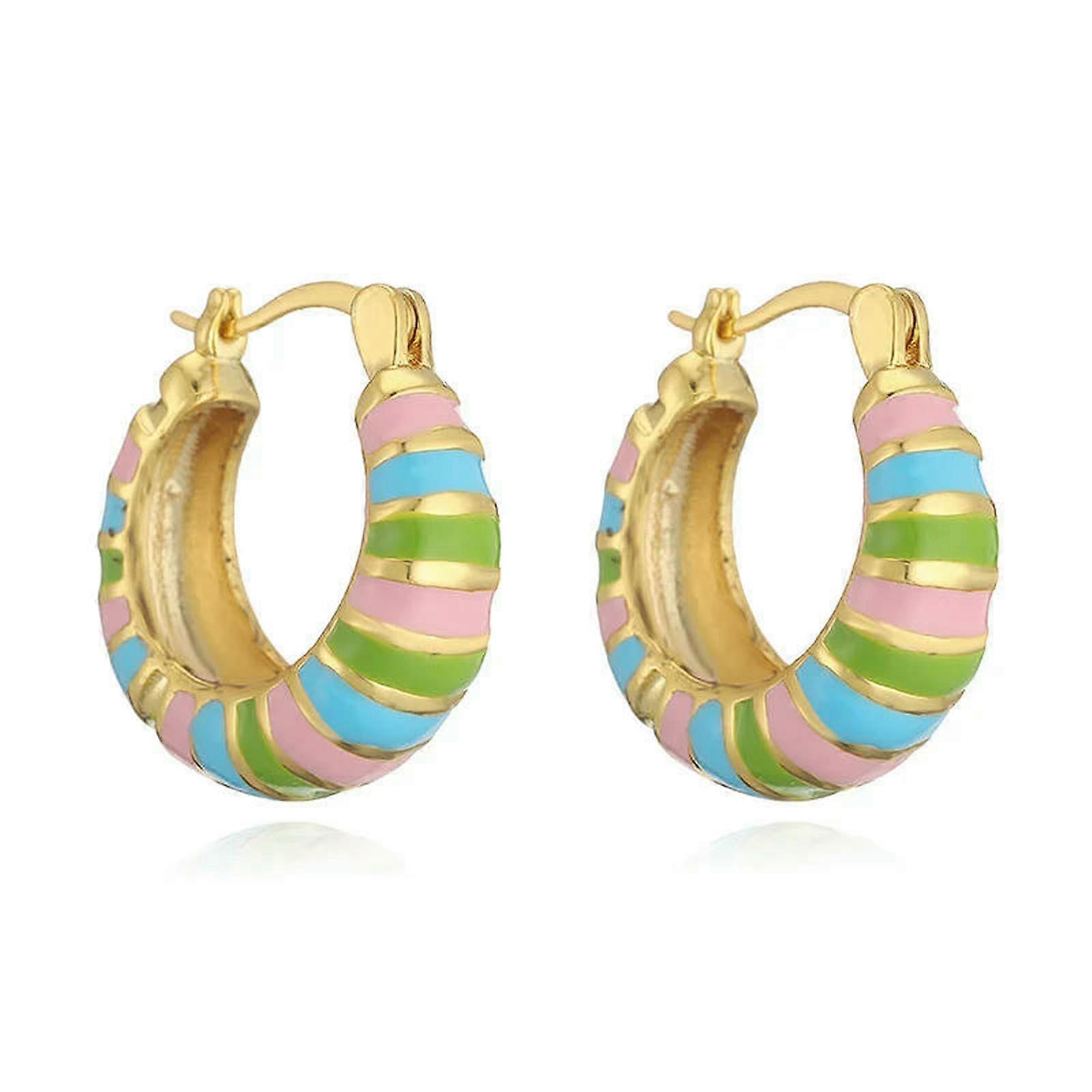 Turkish Style Enamel Drop Oil Painting Earrings for Women - Advanced Personality with Stripes and Circles in Golden Mix Color