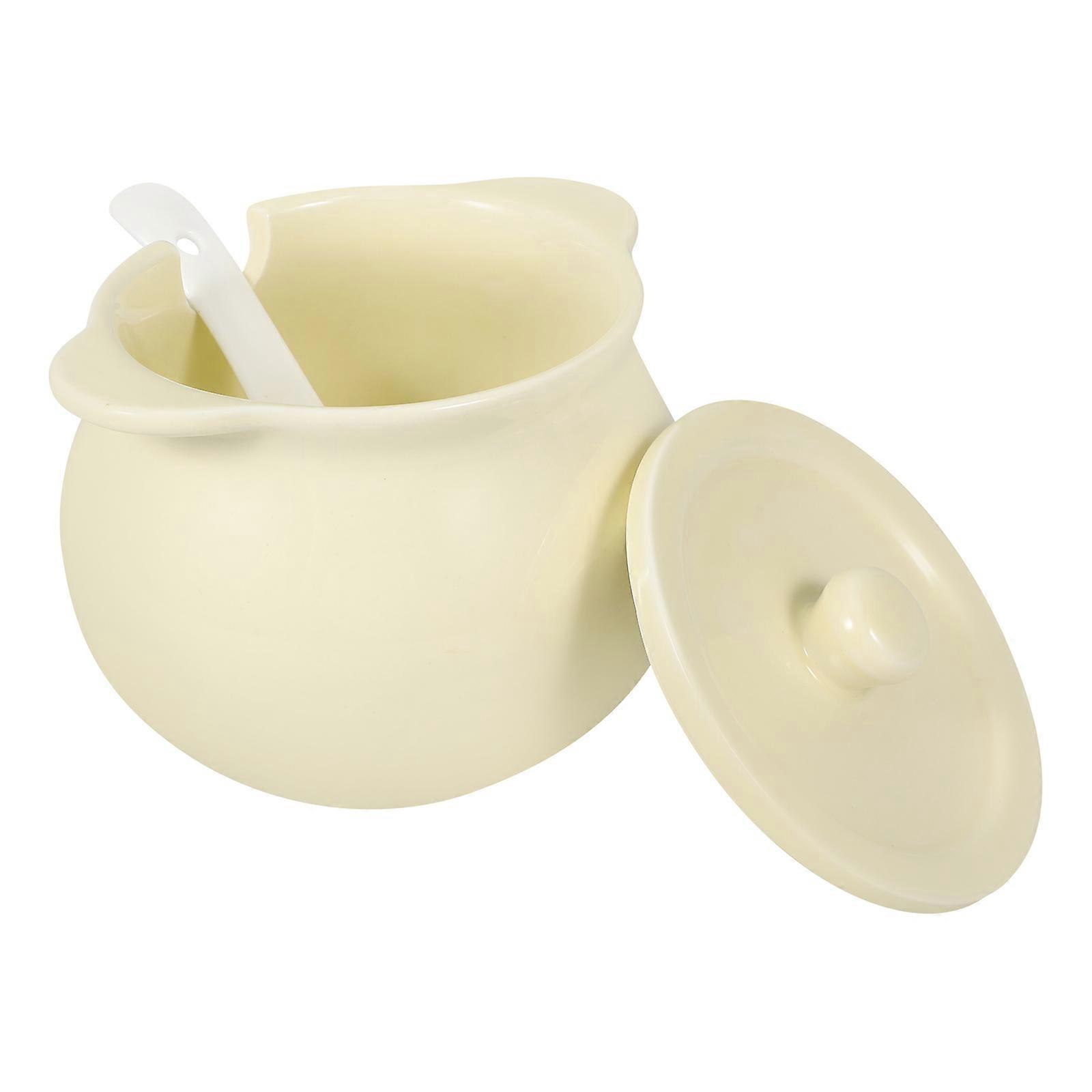 Ceramic Seasoning Container For Restaurant With Spoon 10.50X10.50X10.50CM Holding Spices High-temperature Resistant 1 Set