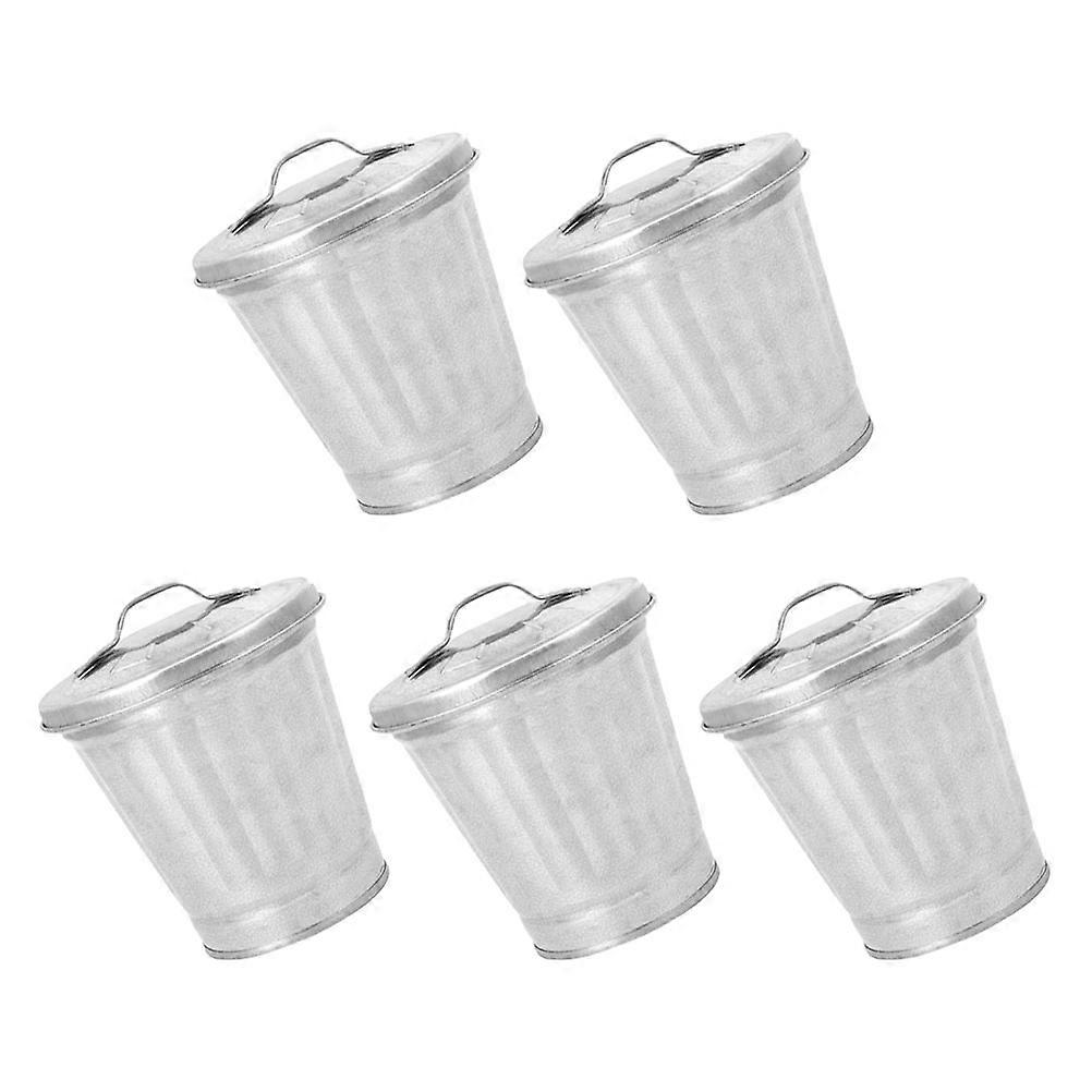 Mini Trash Can for Home Office Use Simple Silver Galvanized Iron 5Pcs Desktop Storage Solution