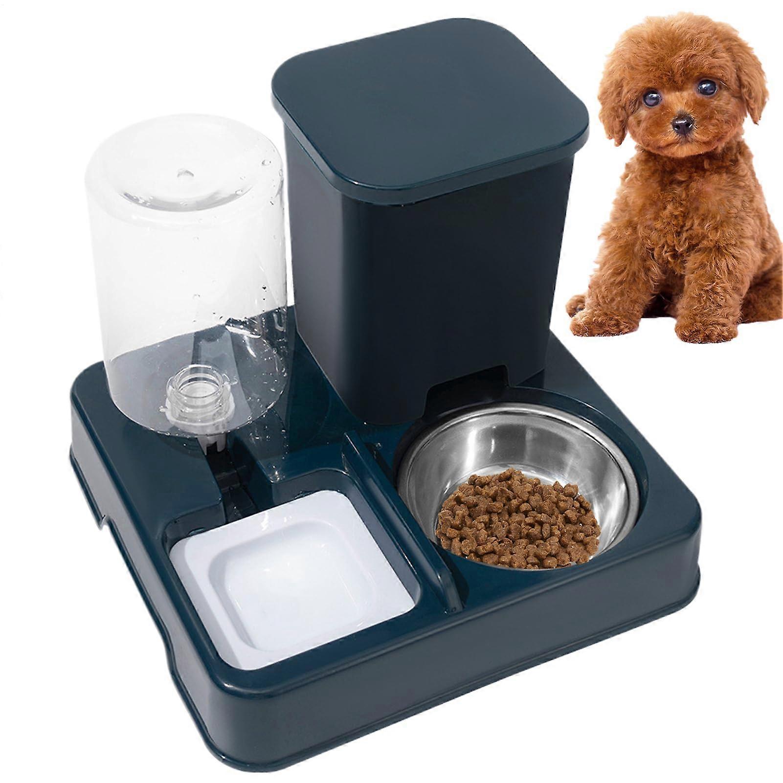 Automatic Cat Food Water Dispenser - 2 in 1 Portable Feeder and Water Bowl for Cats - Blue, Non-Slip Design